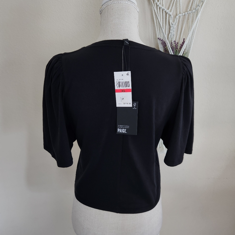 Paige Black Sigrid Puff Sleeve Tee Shirt Size XS NWT $119 - Picture 4 of 12